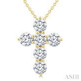 1 1/2 Ctw Round Cut Diamond Christian Cross 6-Stone Fashion Pendant With Chain in 14K Yellow Gold
